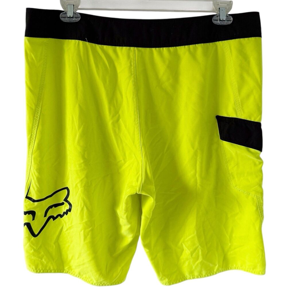 Fox Racing H20 Board Shorts Neon Yellow Black Mens Sz 38 Logo Swim Trunks Cargo